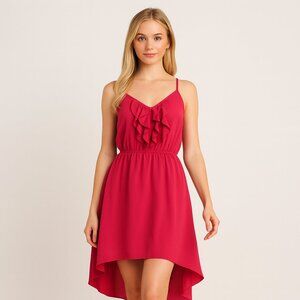 Bisou Bisou Pink High Low Dress Ruffle Front Sleeveless Size 16